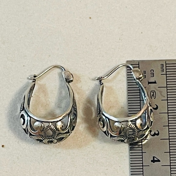 VTG Steering Silver 925 Open Scroll Filigree Basket Hoop Earring - Picture 6 of 7